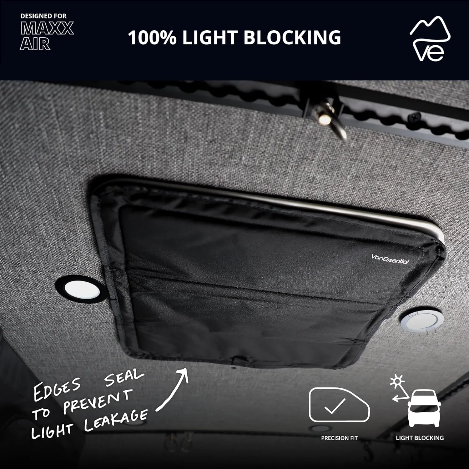 VanEssential Magnetic Insulated Blackout Roof Vent Cover Designed for (MaxxAir/Fantastic Fan) 16.5" x 16.5" - Black