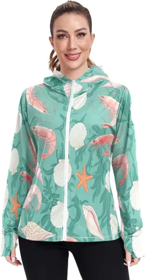 Various Shrimp Sun Protective Shirts, Upf 50  Zip up Outdoor Hoodie, (S-XXL)