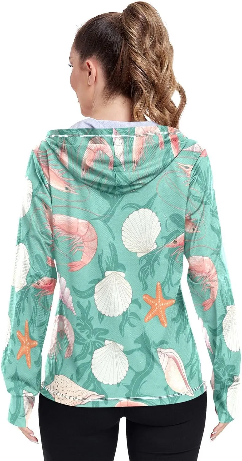 Various Shrimp Sun Protective Shirts, Upf 50  Zip up Outdoor Hoodie, (S-XXL)
