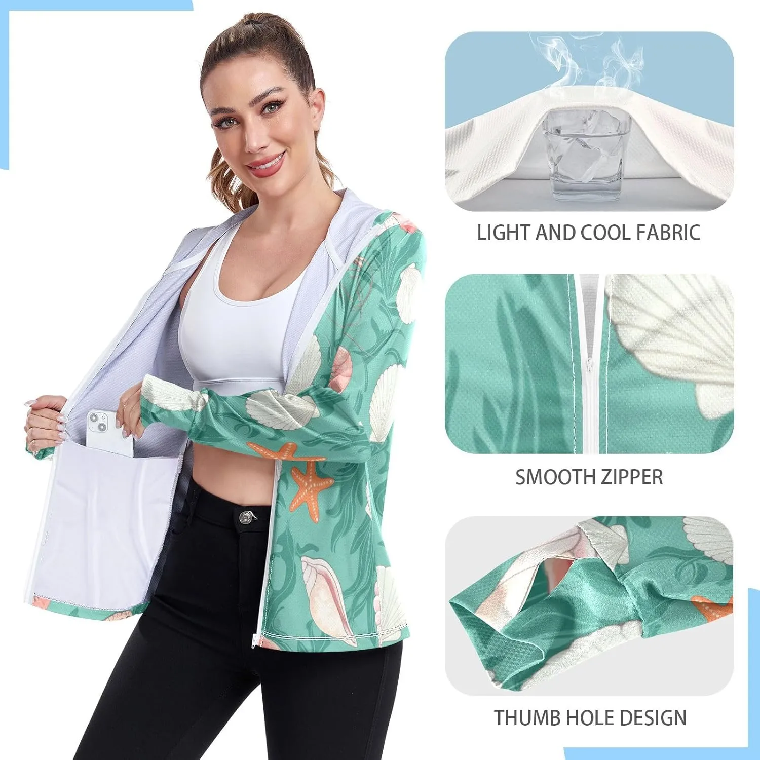 Various Shrimp Sun Protective Shirts, Upf 50  Zip up Outdoor Hoodie, (S-XXL)