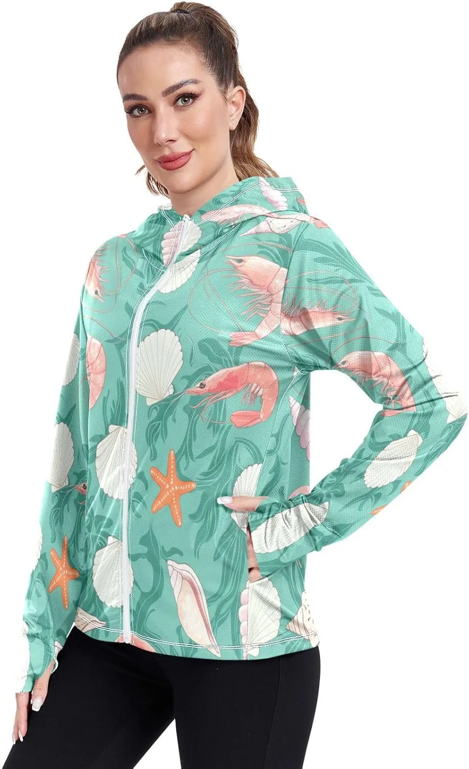 Various Shrimp Sun Protective Shirts, Upf 50  Zip up Outdoor Hoodie, (S-XXL)