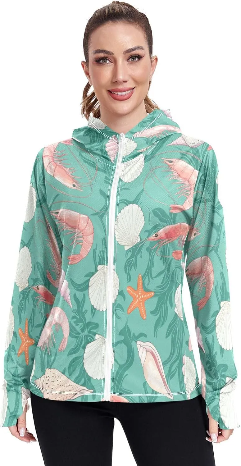 Various Shrimp Sun Protective Shirts, Upf 50  Zip up Outdoor Hoodie, (S-XXL)