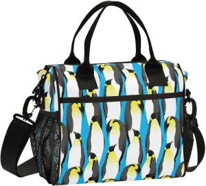 Vdsrup Emperor Penguins Lunch Bag for Men Women Lunch Box Tote for Work, Blue Animal Lunchbox Cooler for Kids with Shoulder Strap & Side Pocket for Picnic Hiking Outdoor M