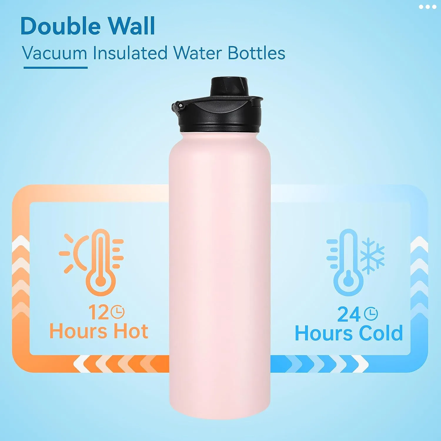 VEGOND 40 oz Insulated Water Bottle Bulk Stainless Steel Metal Water Bottles with Leak Proof Straw Lid & Spout Lid, Wide Mouth Double Walled Vacuum Travel Sports Bottle, 4 Pack