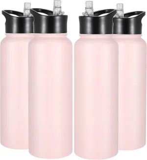 VEGOND 40 oz Insulated Water Bottle Bulk Stainless Steel Metal Water Bottles with Leak Proof Straw Lid & Spout Lid, Wide Mouth Double Walled Vacuum Travel Sports Bottle, 4 Pack