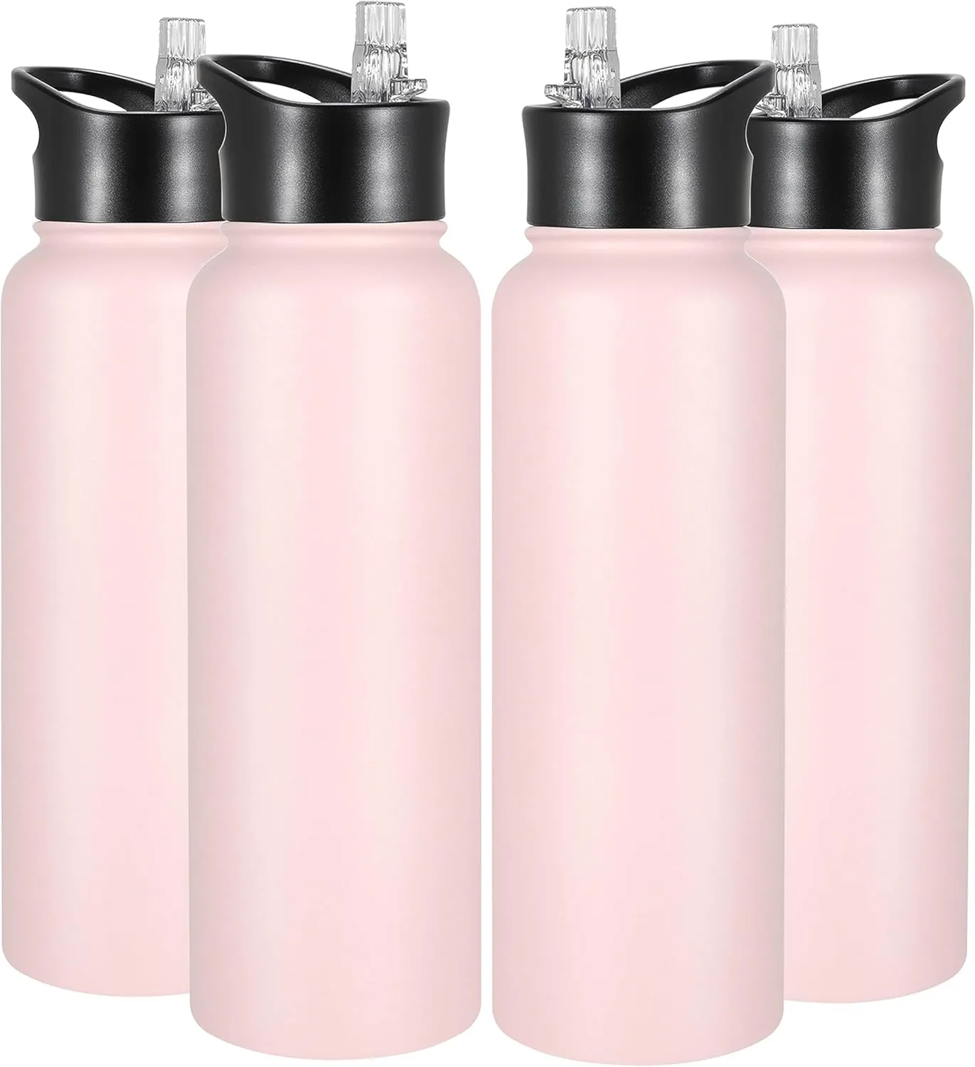 VEGOND 40 oz Insulated Water Bottle Bulk Stainless Steel Metal Water Bottles with Leak Proof Straw Lid & Spout Lid, Wide Mouth Double Walled Vacuum Travel Sports Bottle, 4 Pack