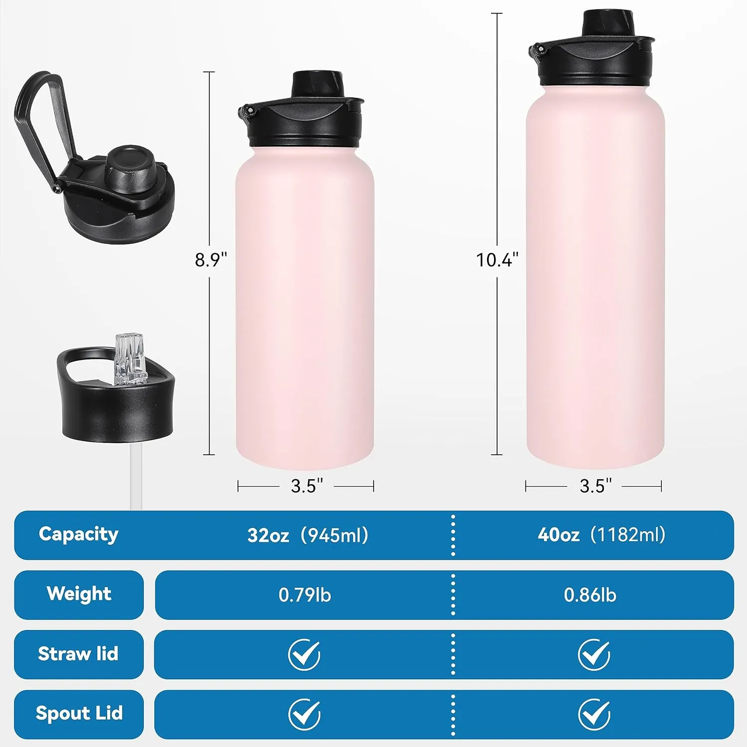 VEGOND 40 oz Insulated Water Bottle Bulk Stainless Steel Metal Water Bottles with Leak Proof Straw Lid & Spout Lid, Wide Mouth Double Walled Vacuum Travel Sports Bottle, 4 Pack