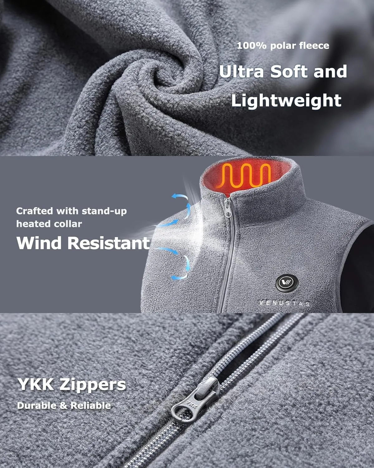 Venustas Men's Fleece Heated Vest with Battery, Lightweight Insulated Electric Vest