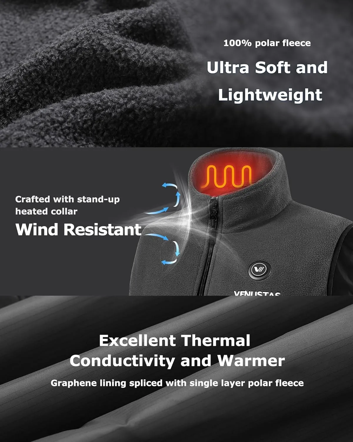Venustas Men's Fleece Heated Vest with Battery, Lightweight Insulated Electric Vest