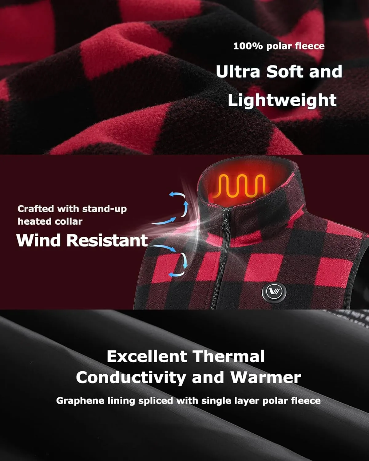 Venustas Men's Fleece Heated Vest with Battery, Lightweight Insulated Electric Vest