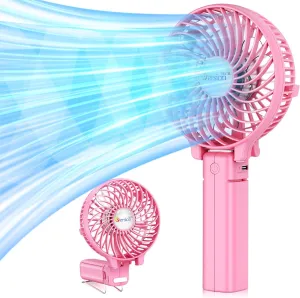 VersionTECH. Portable Handheld Fan, Powerful Durable 4000mAh 180° Foldable, Mini Table Fans with USB Rechargeable Battery Operated Cooling Accessories for Personal Use, Travel, Office Pink