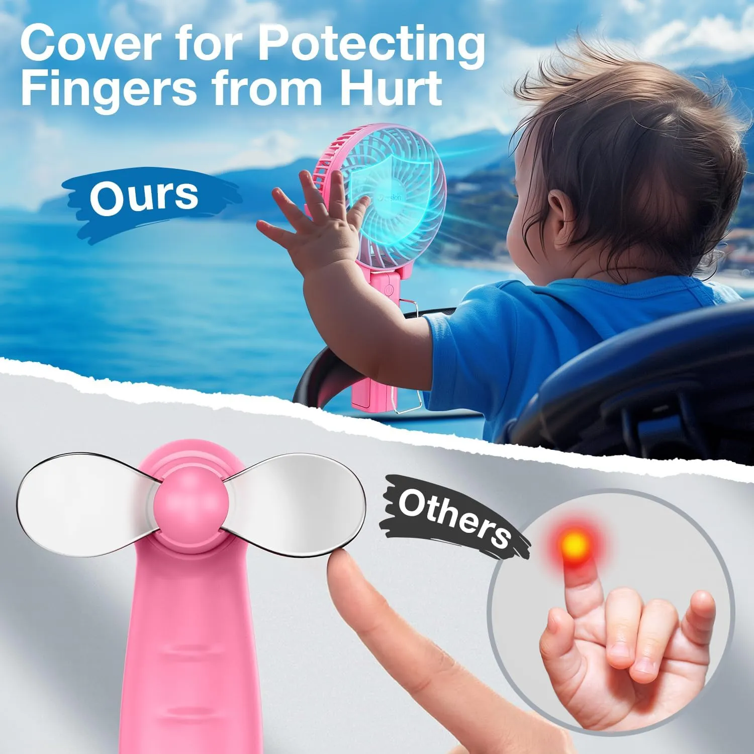 VersionTECH. Portable Handheld Fan, Powerful Durable 4000mAh 180° Foldable, Mini Table Fans with USB Rechargeable Battery Operated Cooling Accessories for Personal Use, Travel, Office Pink