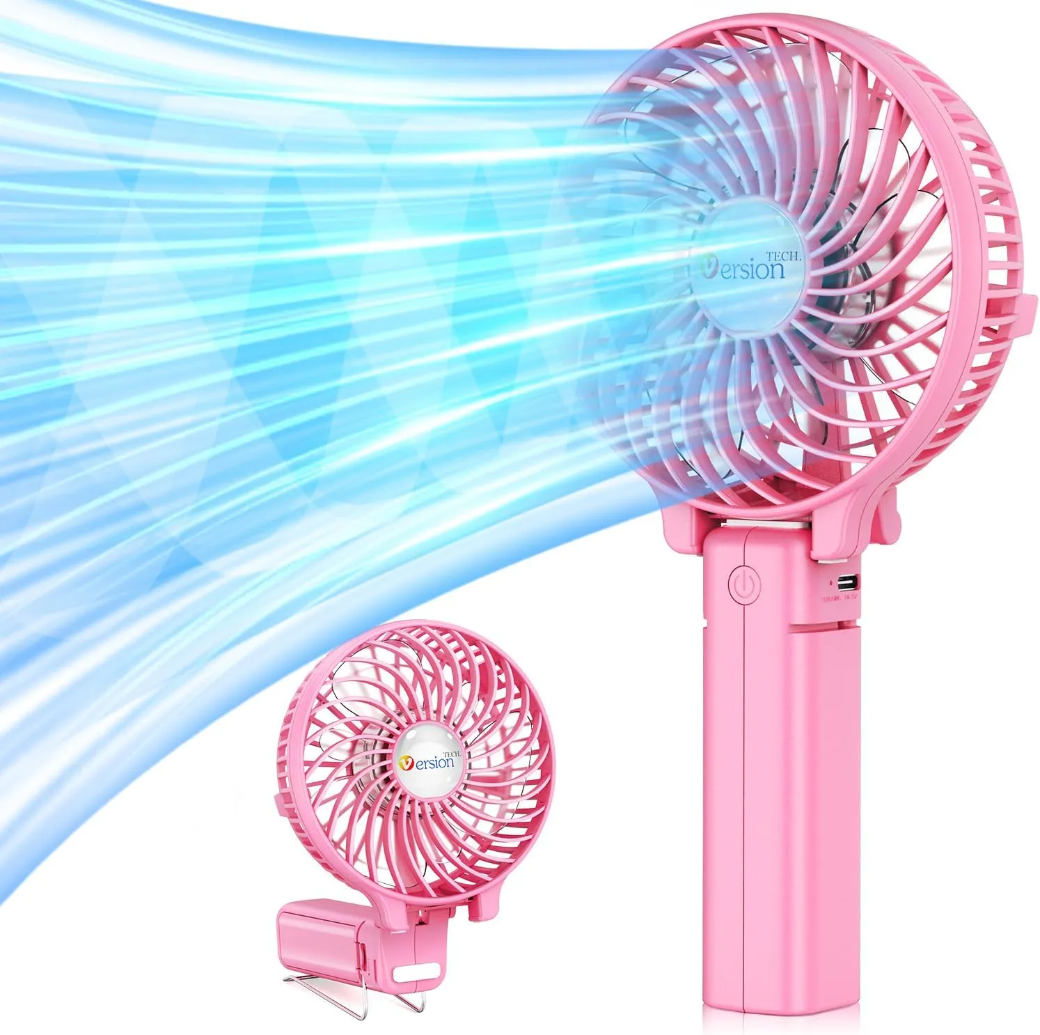 VersionTECH. Portable Handheld Fan, Powerful Durable 4000mAh 180° Foldable, Mini Table Fans with USB Rechargeable Battery Operated Cooling Accessories for Personal Use, Travel, Office Pink