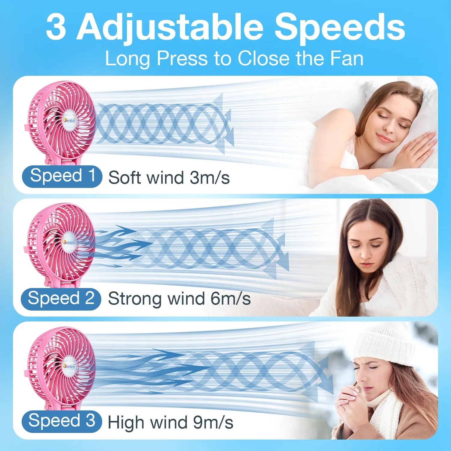 VersionTECH. Portable Handheld Fan, Powerful Durable 4000mAh 180° Foldable, Mini Table Fans with USB Rechargeable Battery Operated Cooling Accessories for Personal Use, Travel, Office Pink