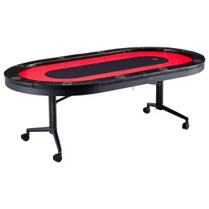 VEVOR 10 Player Foldable Poker Table, Blackjack Texas Holdem Poker Table with Padded Rails and Stainless Steel Cup Holders, Portable Folding Card Board Game Table, 90" Oval Casino Leisure Table