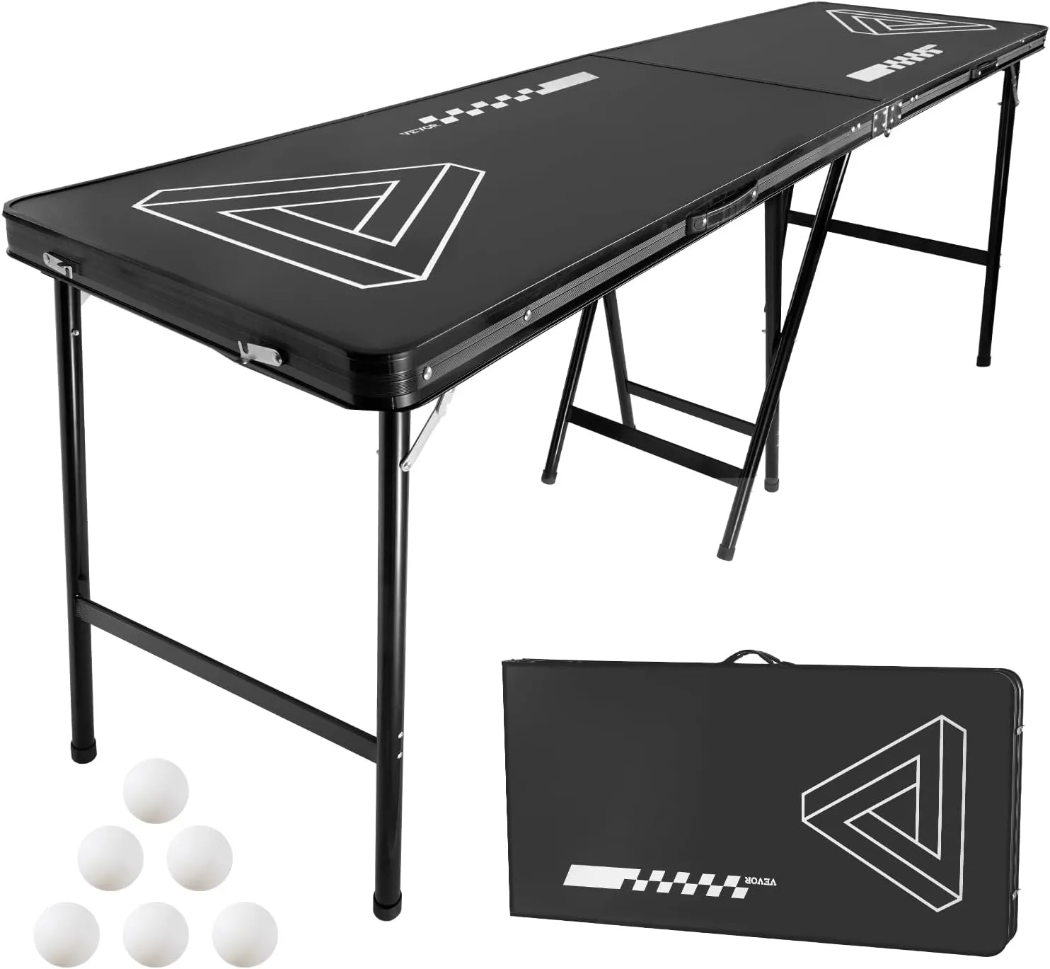 VEVOR 8 Foot Portable Pong Table, Folding Tailgate Table, Cup Holes, Dry Erase Markers and Carrying Handles, Adjustable Height, Lightweight Table for Office, Tailgate Party & Camping