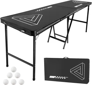 VEVOR 8 Foot Portable Pong Table, Folding Tailgate Table, Cup Holes, Dry Erase Markers and Carrying Handles, Adjustable Height, Lightweight Table for Office, Tailgate Party & Camping