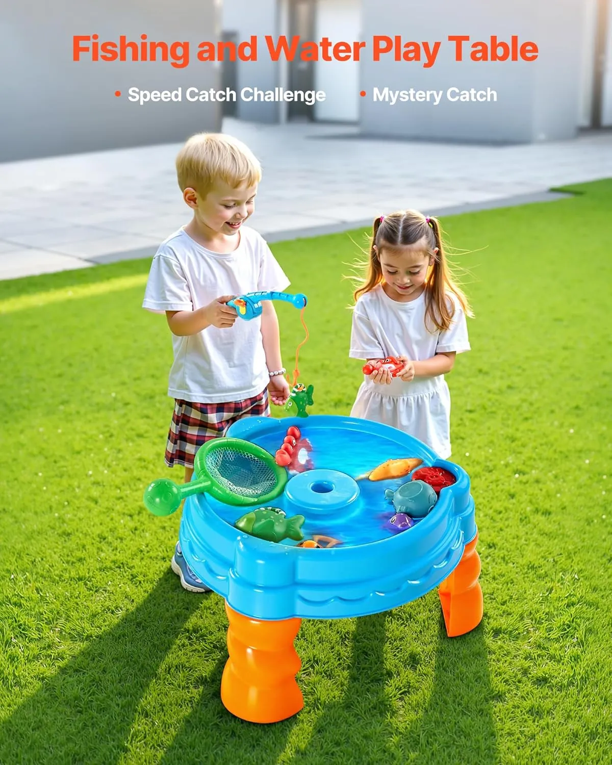 VEVOR Water Table for Toddlers, Kids Activity Sensory Table, Fish 'n Splash Water Playset with 9PCS Toy Accessories, Summer Water Activity Table with Fishing Game Set for 3  Years Boys Girls