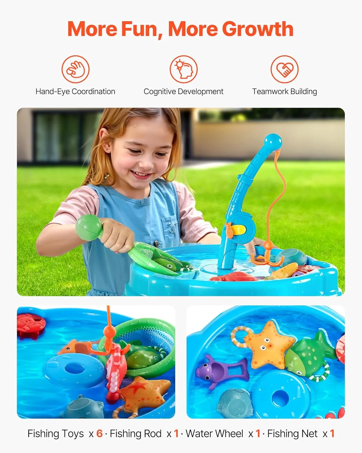 VEVOR Water Table for Toddlers, Kids Activity Sensory Table, Fish 'n Splash Water Playset with 9PCS Toy Accessories, Summer Water Activity Table with Fishing Game Set for 3  Years Boys Girls