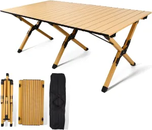 VIC Folding Camping Table, Lightweight Roll-Up Table Aluminum Low Portable Picnic Table with Easy Carrying Bag for Outdoor, Beach, Picnic, Backyards, BBQ and Party, 47" L x 22.8" W x 17" H
