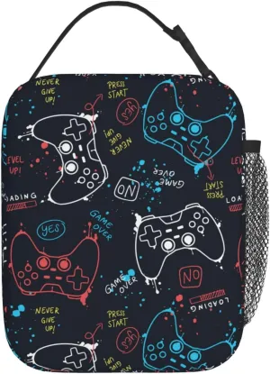Video Game Controller Reusable Lunch Box Food Bag Insulated Lunch Bag for Teenage Boys Girls School Beach