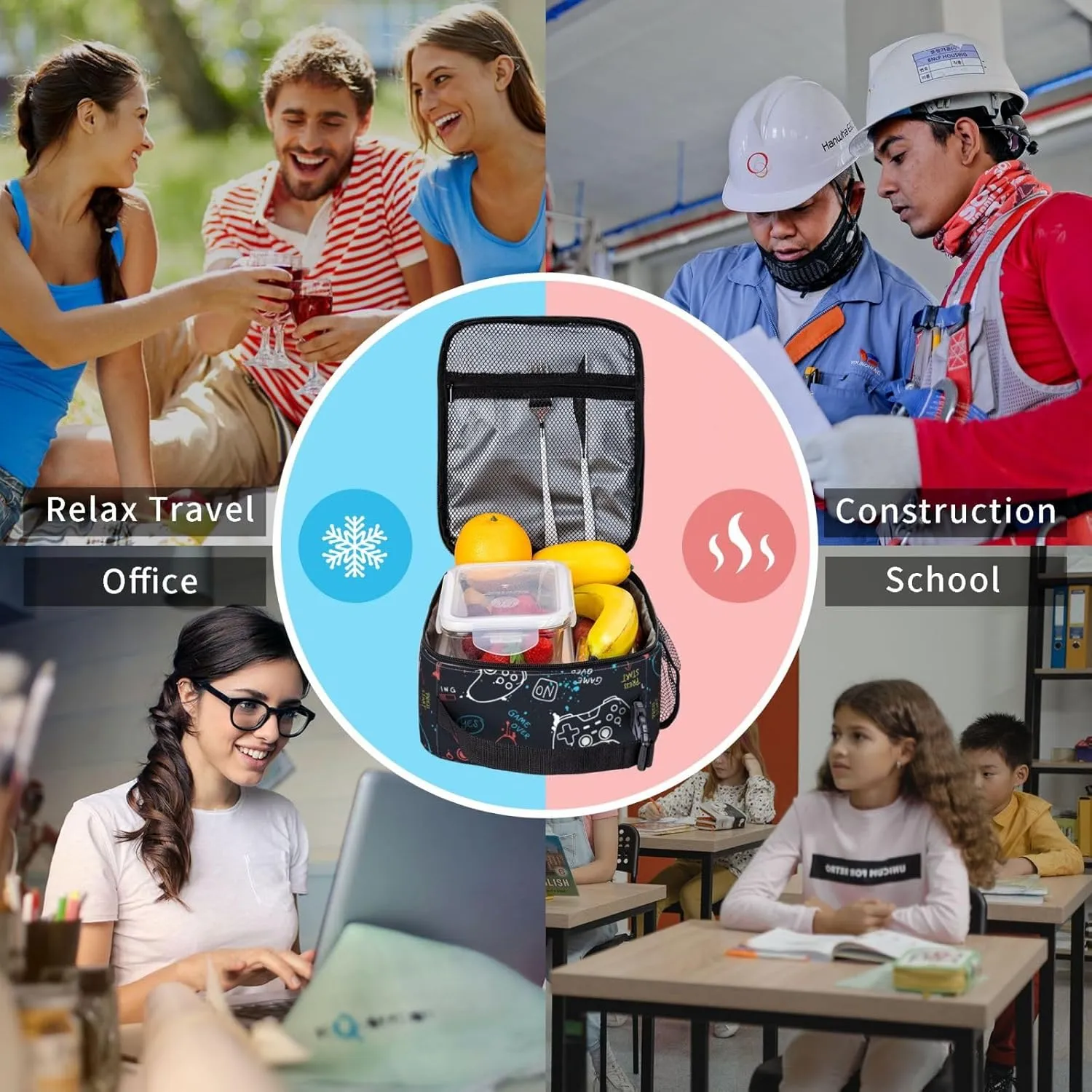 Video Game Controller Reusable Lunch Box Food Bag Insulated Lunch Bag for Teenage Boys Girls School Beach