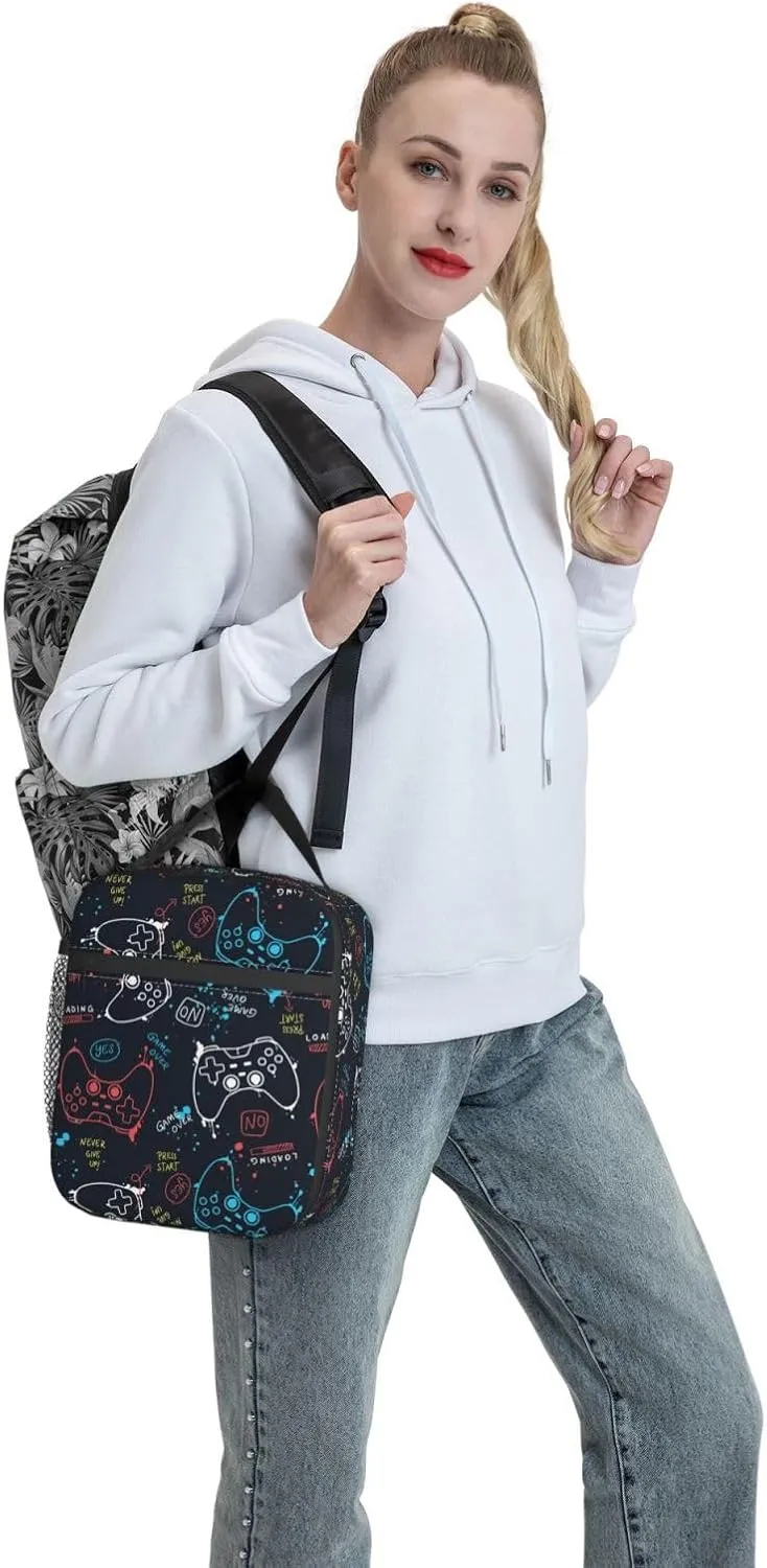 Video Game Controller Reusable Lunch Box Food Bag Insulated Lunch Bag for Teenage Boys Girls School Beach