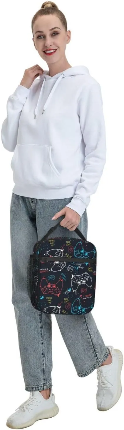 Video Game Controller Reusable Lunch Box Food Bag Insulated Lunch Bag for Teenage Boys Girls School Beach
