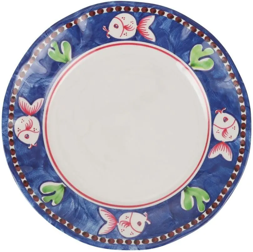 Vietri Melamine Campagna Pesce Dinner Plate Durable Lightweight Unbreakable Melamine Dinnerware - 10 Inch Blue