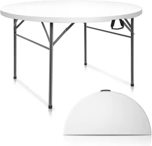 VINGLI 48" Round Bi-Folding Commercial Table, 4 Feet Portable Plastic Dining Card Table for Kitchen or Outdoor Party Wedding Event, 5-Pack