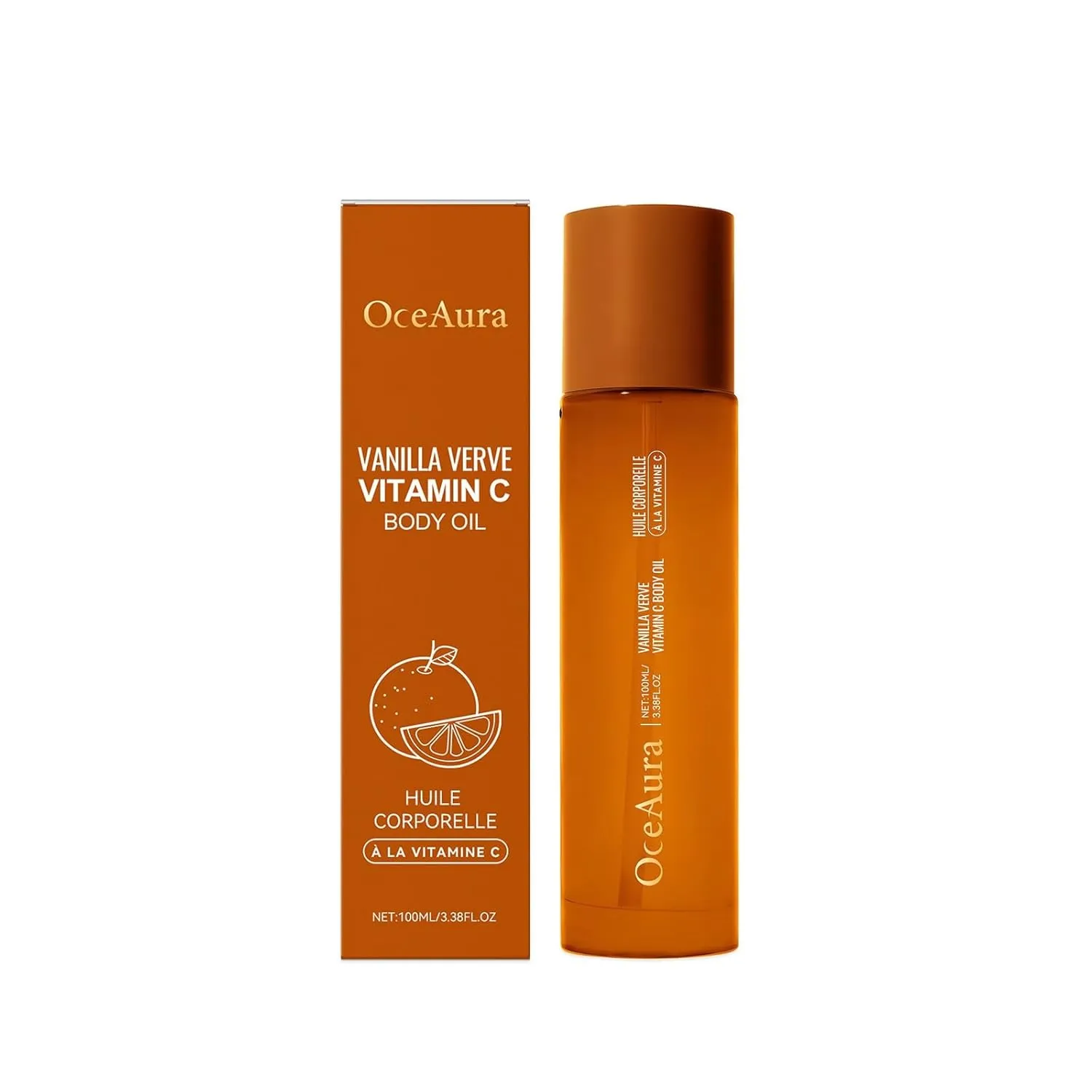 Vitamin C Body Oil for Women and Men. Moisturizing Vanilla Verve Scented Body Serum for Glowing Skin. Nourishing, Hydrating After-Shower and Bath Skin Care Moisturizer 3.4 oz