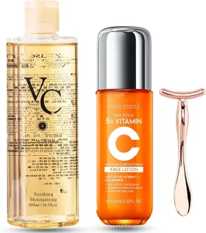 Vitamin C Toner - New Combination VC Toner & Lotion, VC Combination for Refreshing Hydrating, Deeply Hydrate and Enhance Skin Elasticity, Easy to Absorb (B)
