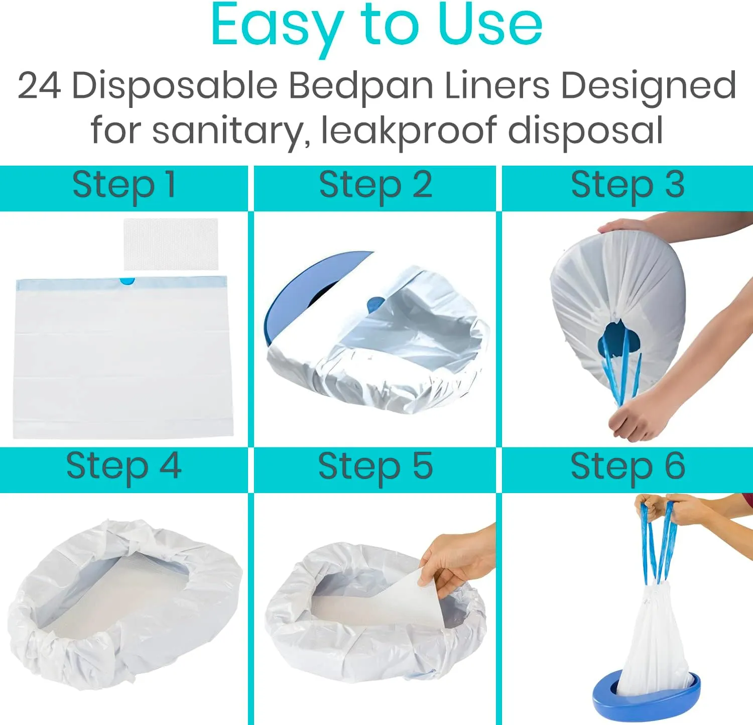 Vive Bedpan Liners for Men and Women with 24 Disposable Absorbent Pads - HSA/FSA Eligible Bed Pan for Elderly Females & Men - Value Pack 24 Count Universal Fit - Neutralize and Reduces Odor (24 Pack)