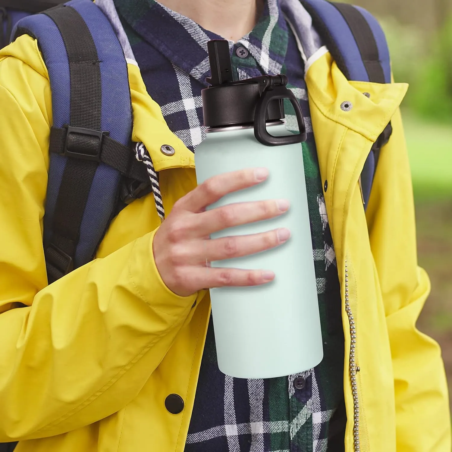 Volhoply 32 oz Insulated Water Bottles Bulk 2 Pack with Straw Lid & Spout Lid,Stainless Steel Sports Water Bottle,Double Wall Vacuum Cups,Leakproof Wide Mouth Metal Flask for Hiking,Camping(Fog,2)