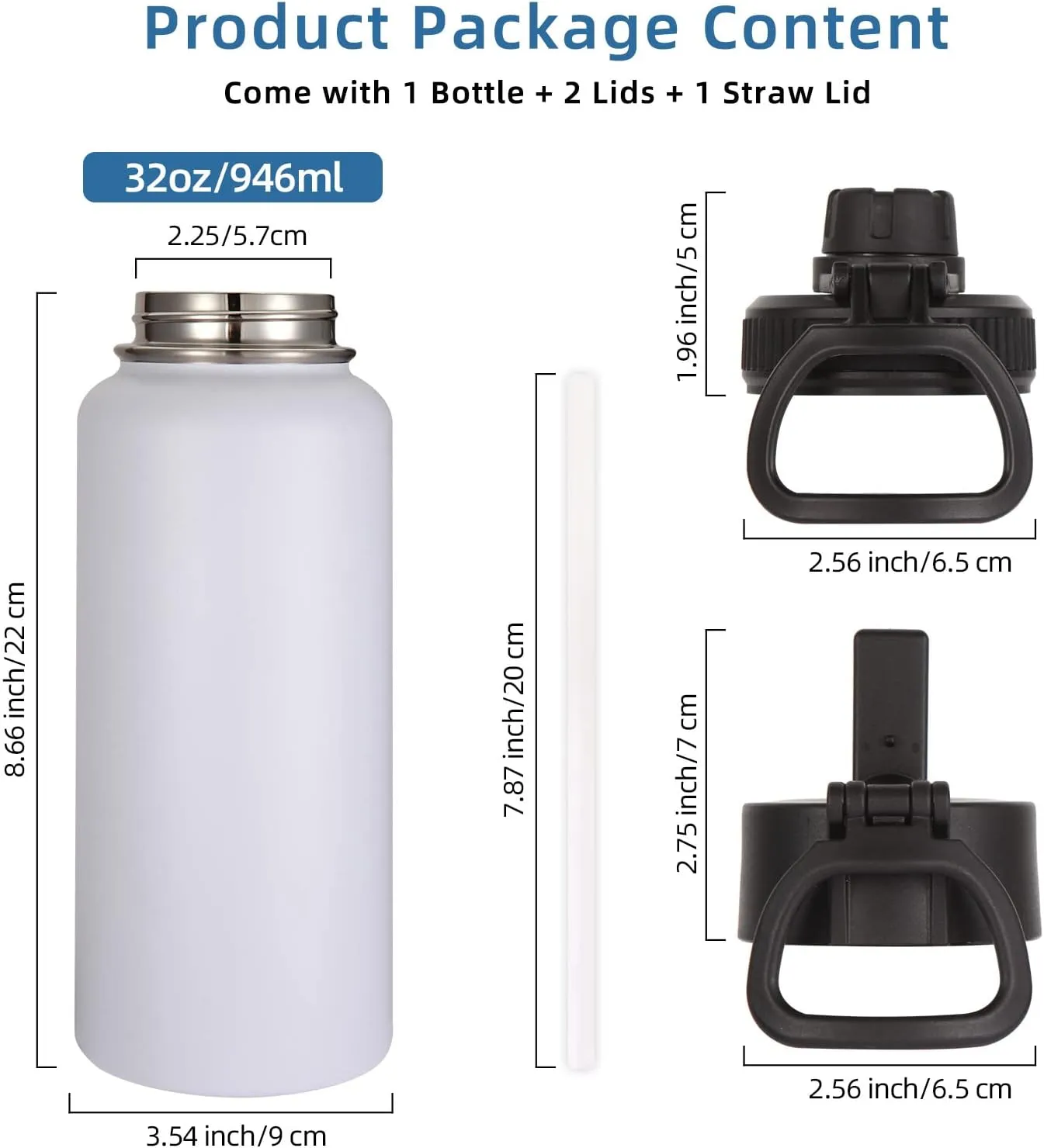 Volhoply 32 oz Insulated Water Bottles Bulk 4 Pack with Straw Lid & Spout Lid,Stainless Steel Sports Water Bottle,Double Wall Vacuum Cups,Leakproof Wide Mouth Metal Flask for Hiking,Camping(Mix,4)
