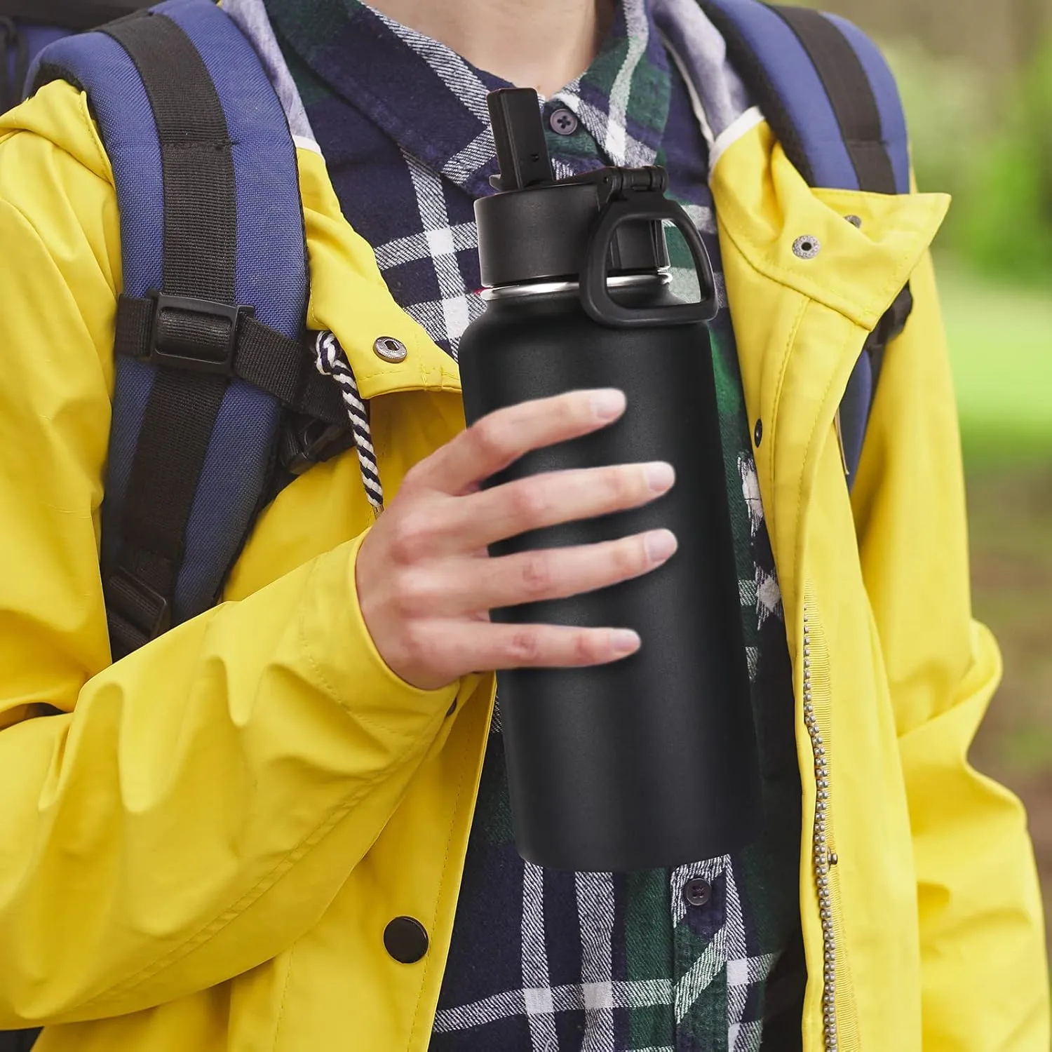 Volhoply 32 oz Insulated Water Bottles Bulk 4 Pack with Straw Lid & Spout Lid,Stainless Steel Sports Water Bottle,Double Wall Vacuum Cups,Leakproof Wide Mouth Metal Flask for Hiking,Camping(Mix,4)