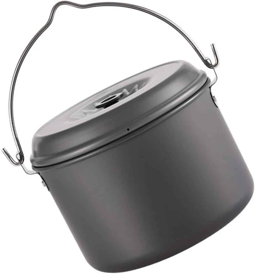 VOSAREA 1Pc Portable Camping Pot Lightweight Non Stick Cookware with Folding Handle for for Hiking Backpacking Picnics and Outdoor Cooking