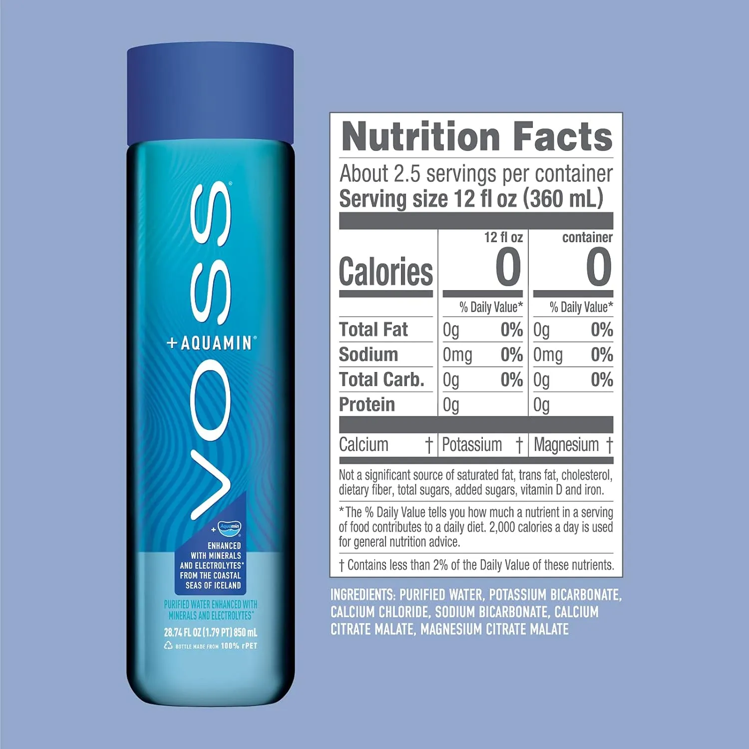 VOSS  Aquamin Enhanced Water - Pack of 12 Bottles, 850ml Each - Purified Hydrating Water - 74 Trace Minerals & Electrolytes - Perfect for Active Lifestyles, at the Gym & on Hot Days - Recycled PET Bottle