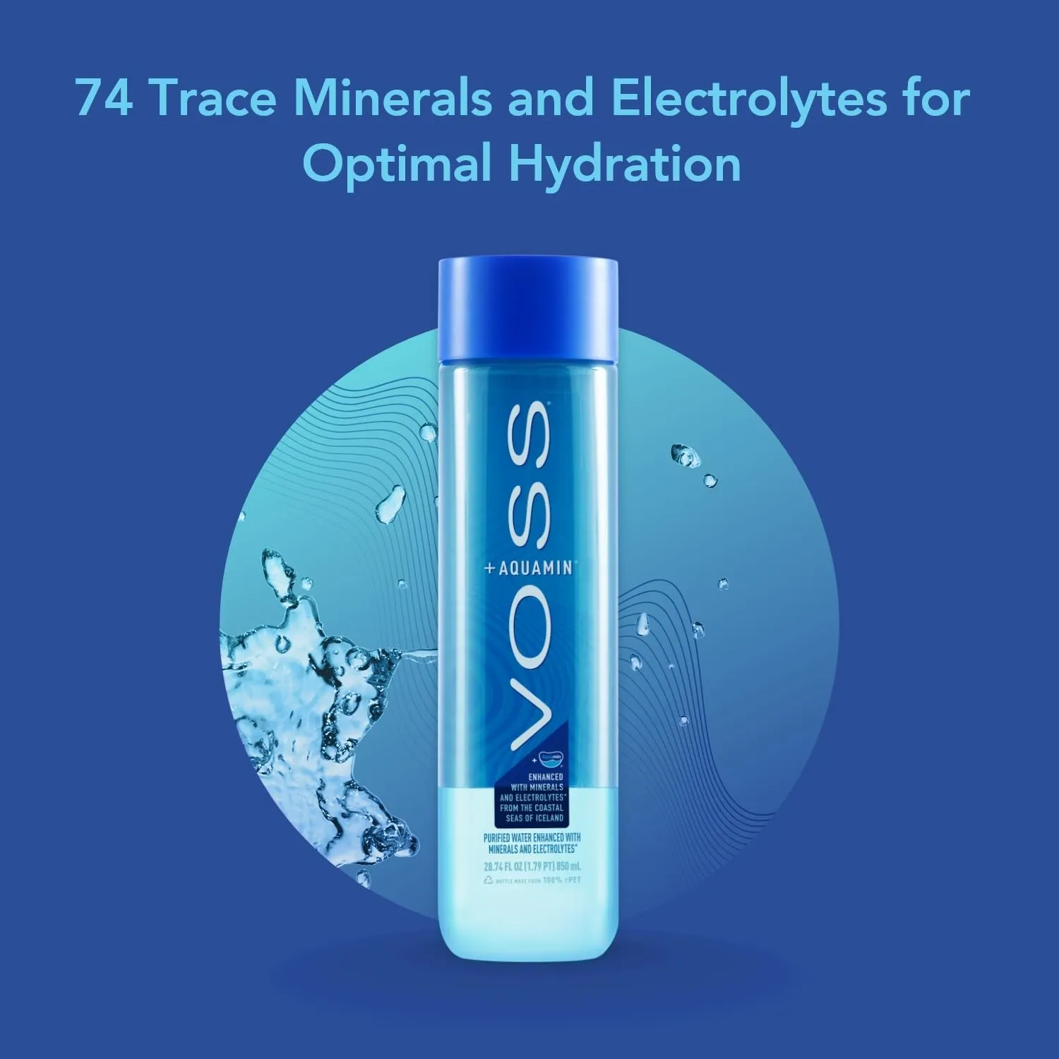 VOSS  Aquamin Enhanced Water - Pack of 12 Bottles, 850ml Each - Purified Hydrating Water - 74 Trace Minerals & Electrolytes - Perfect for Active Lifestyles, at the Gym & on Hot Days - Recycled PET Bottle