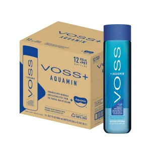 VOSS  Aquamin Enhanced Water - Pack of 12 Bottles, 850ml Each - Purified Hydrating Water - 74 Trace Minerals & Electrolytes - Perfect for Active Lifestyles, at the Gym & on Hot Days - Recycled PET Bottle