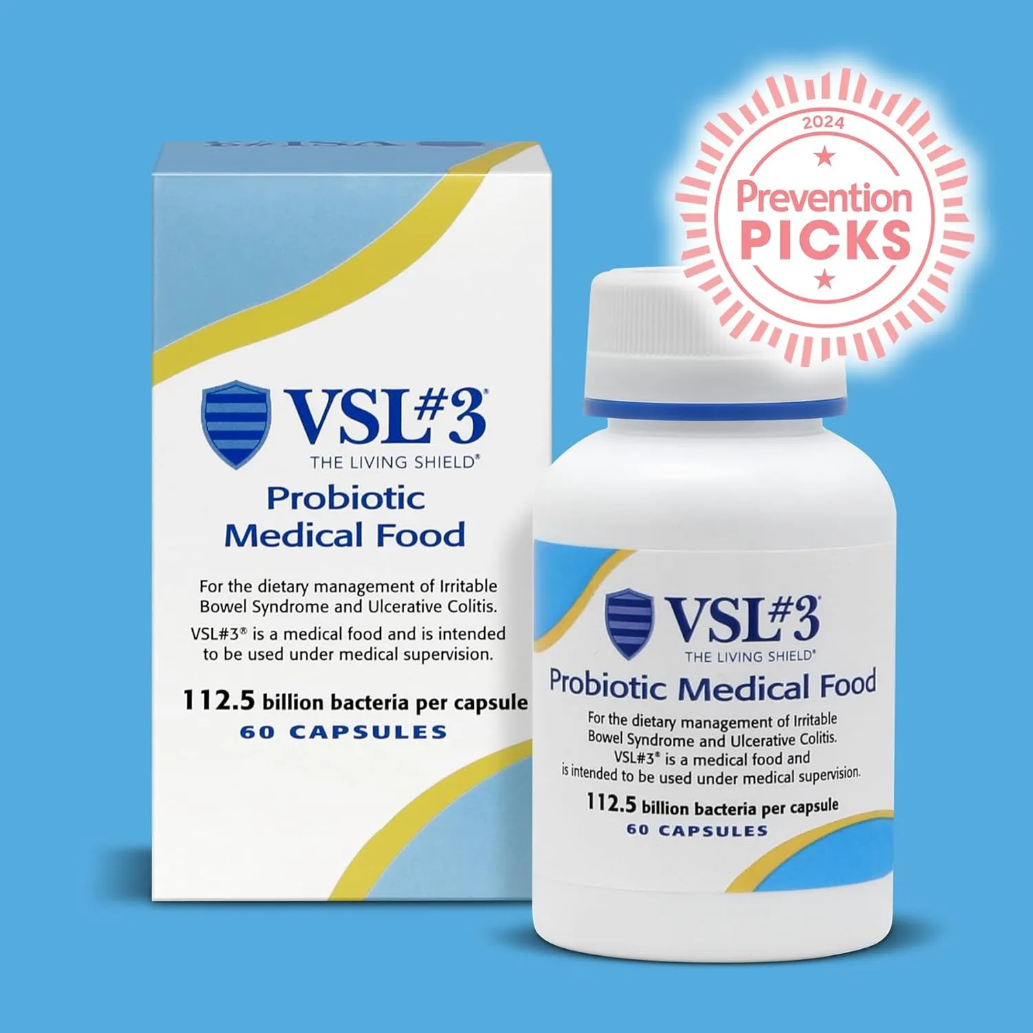 VSL #3® Probiotics for Digestive Health, IBS & UC Symptoms - 112.5B CFUs, High-Potency, Multi-Strain, Live, Refrigerated Probiotic, Medical Food for Gut Health Support in Men & Women, 120 Capsules