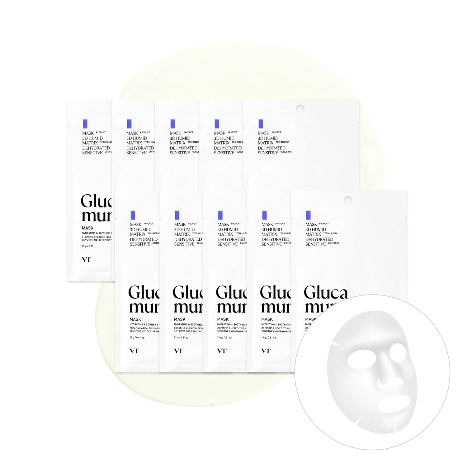 VT COSMETICS Glucamune Mask, Hydrating Vegan Sheet Mask for Face, Hypoallergenic, Fragrance-Free, for Dry & Sensitive Skin, Beta-Glucan, Glucosamine, Glass Skin Glow, Korean Skincare (10 pcs)