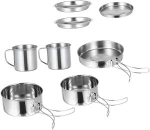 Wakauto 1Set Outdoor Cooking Supplies Portable Camping Cookware Kit for Hiking Lightweight Stainless Steel Cooking Tools Easy to Clean for Picnics and Outdoor