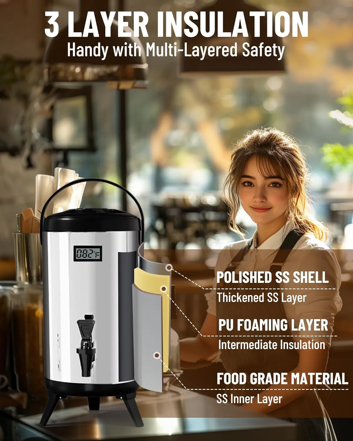 WantJoin 2 Pack Insulated Beverage Dispenser-75 Cup Hot&Cold water Urn for Catering-Stainless Steel Premium 12 L/3.2 Gallon Hot Drink Dispenser with Spigot for Coffee & Hot tea,Cold Milk,Water,Juice