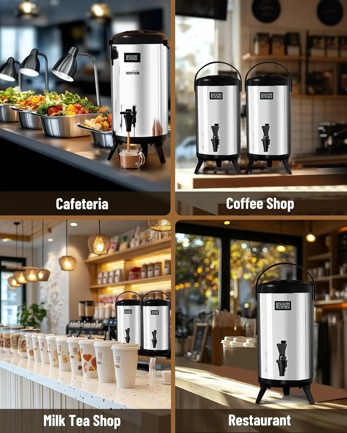 WantJoin 2 Pack Insulated Beverage Dispenser-75 Cup Hot&Cold water Urn for Catering-Stainless Steel Premium 12 L/3.2 Gallon Hot Drink Dispenser with Spigot for Coffee & Hot tea,Cold Milk,Water,Juice