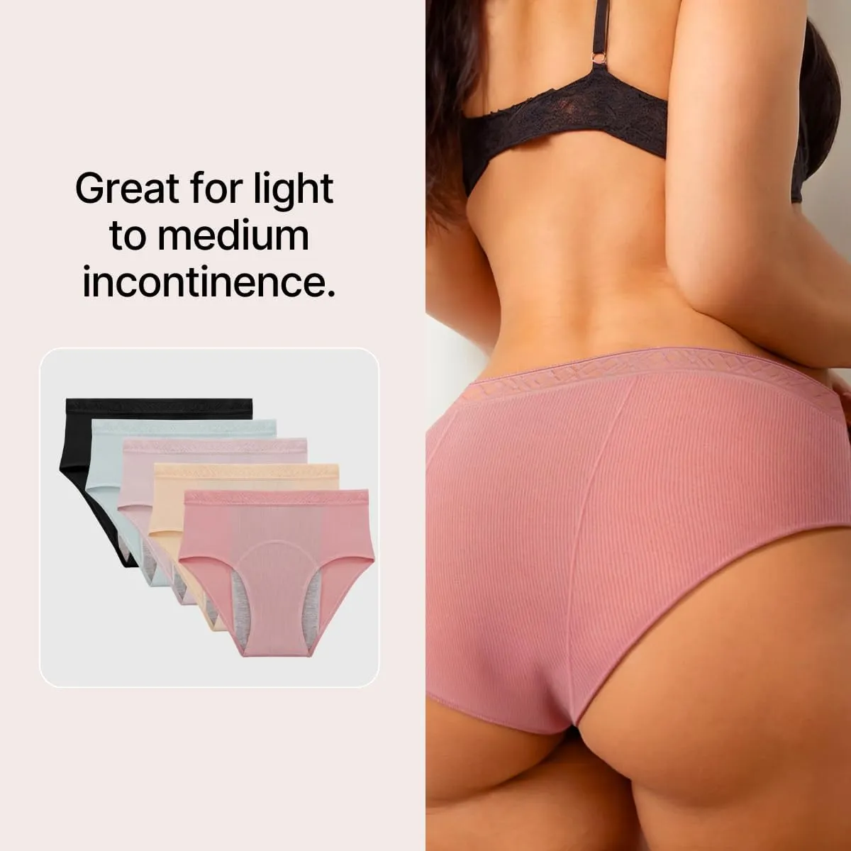 Washable & Reusable Incontinence Underwear for Women Over 60 - Leakproof, Discreet, Absorbent, Machine-Washable Panties (Hipster, M, Pack of 5)