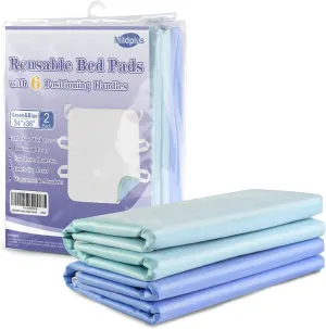 Washable Bed Pads with 6 Sturdy Handles 34”×36” Extra Large Reusable Underpads 4-Layers Leakproof Chucks Pads Washable for Incontinence (2 Pack)