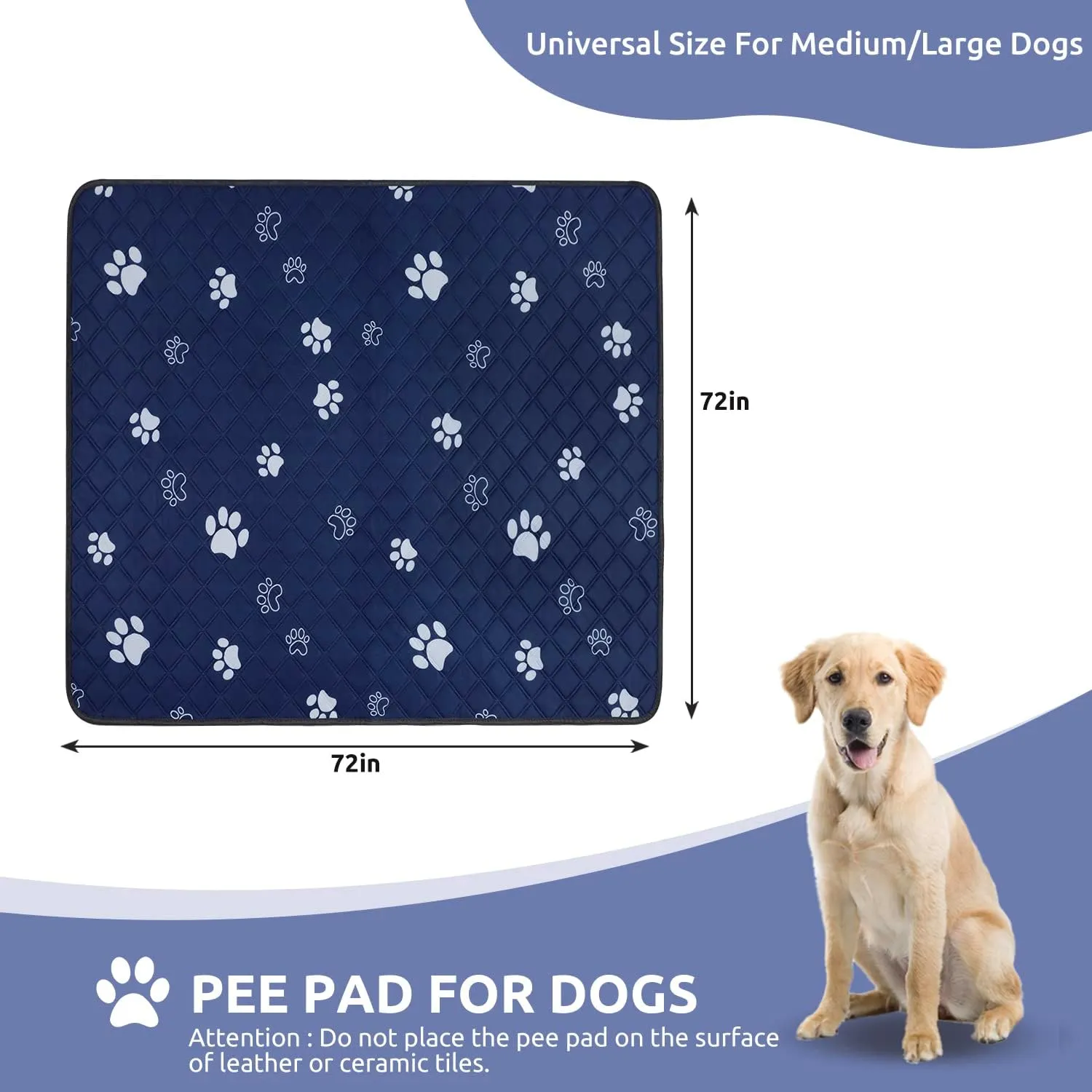 Washable Pee Pads for Dogs Extra Large 1 Pack,72''*72'' Reusable Puppy Pads Pet Training Pads with Great Absorbent,Leakproof Fabric and Non Slip Backing for Potty,Whelping,Floor,Playpen,Crate,Sofa,Car