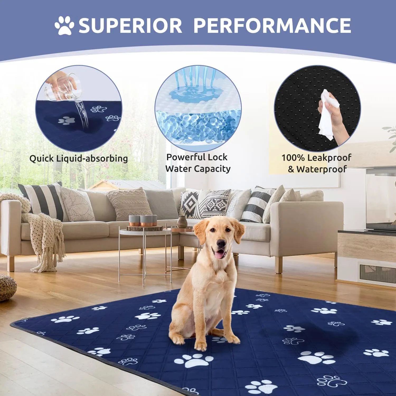 Washable Pee Pads for Dogs Extra Large 1 Pack,72''*72'' Reusable Puppy Pads Pet Training Pads with Great Absorbent,Leakproof Fabric and Non Slip Backing for Potty,Whelping,Floor,Playpen,Crate,Sofa,Car