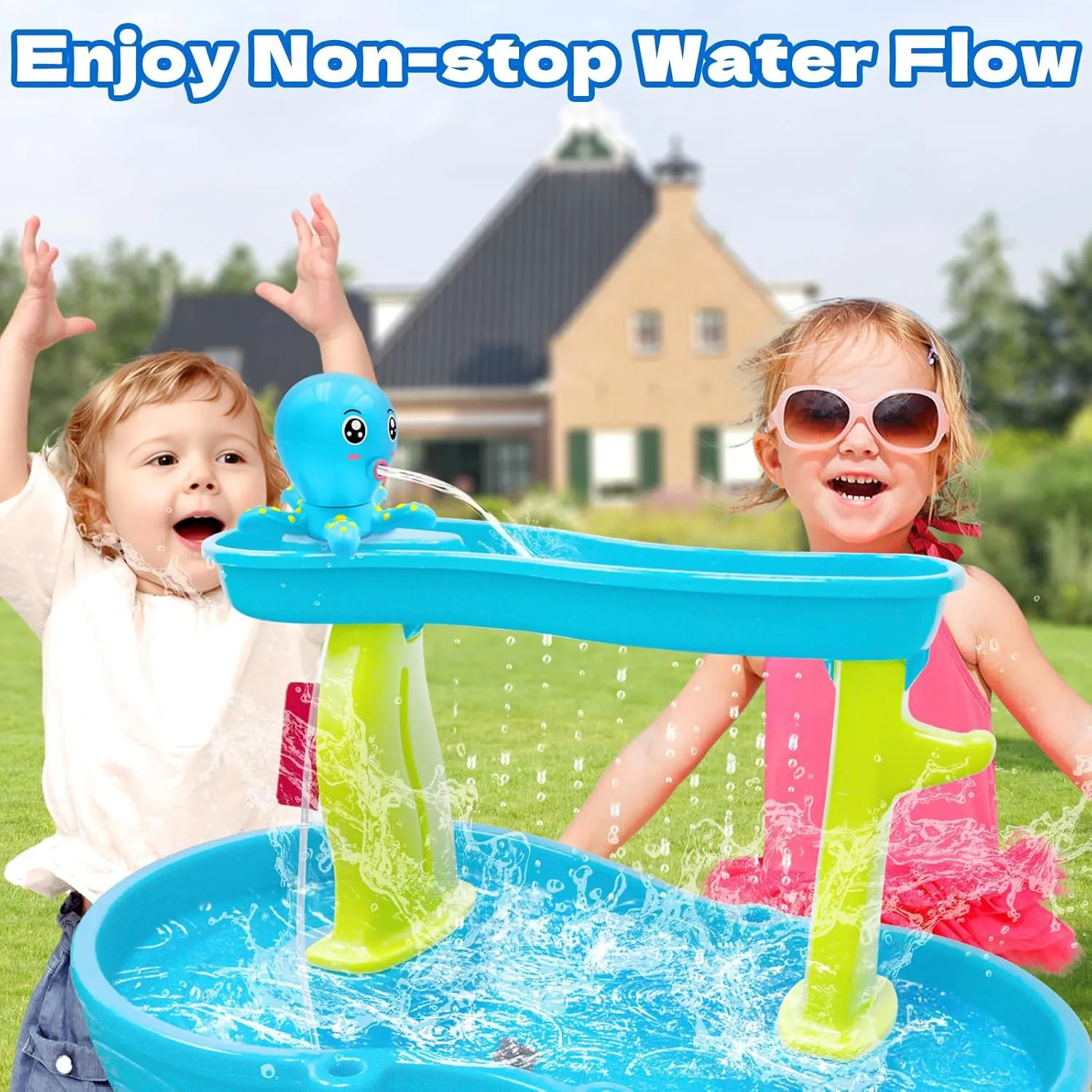 Water Table Pump, Octopus Battery Powered Water Pump for Water Table 3 Hours Non-Stop Fun Summer Outdoor Water Toys Outside Water Play Table Accessories for Toddlers Kids (Blue)